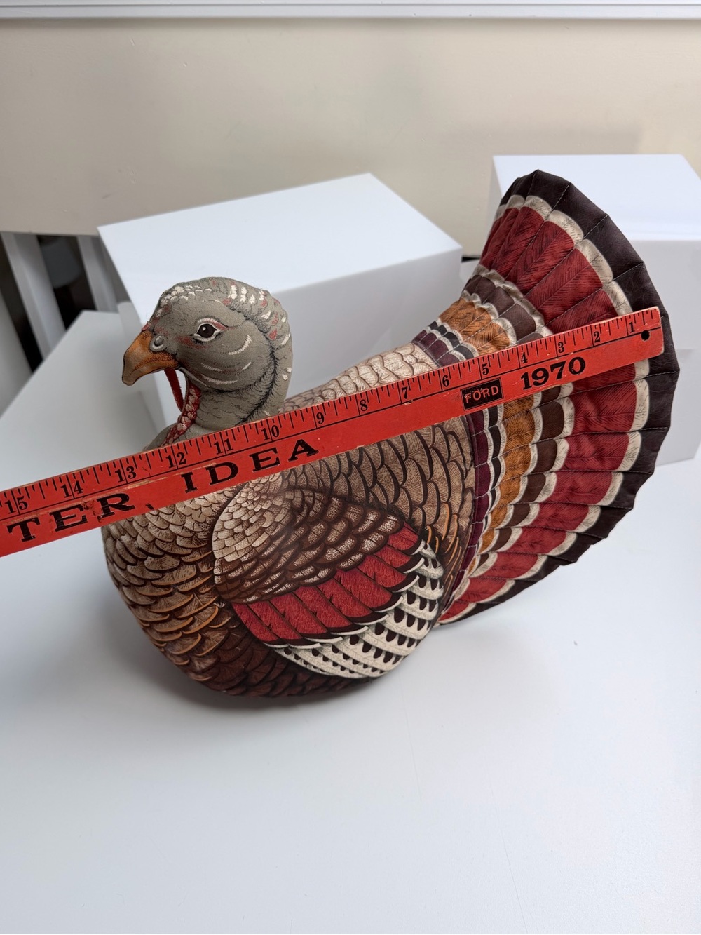 Vintage 1980's Handmade Tom Turkey Stuffed Plush Weighted Thanksgiving Decor - Picture 9 of 9